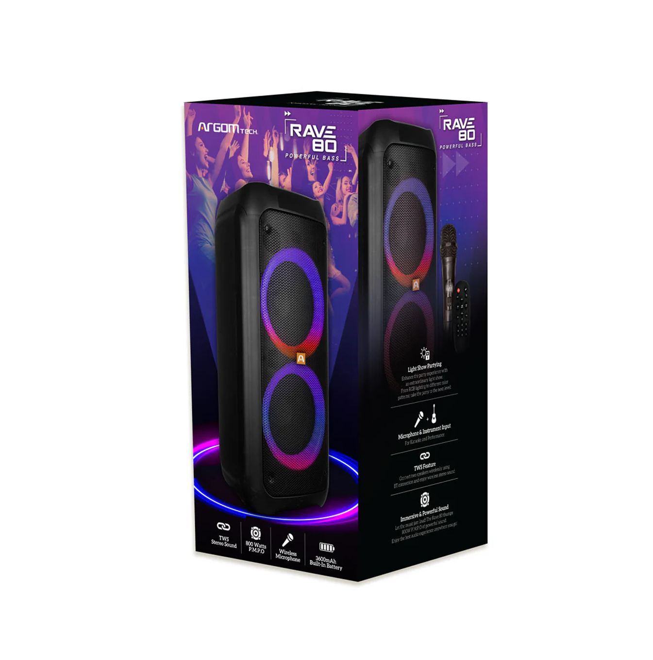 Parlante Rave 80 inalámbrico BT ARG-SP-4080BK Marca: Argom