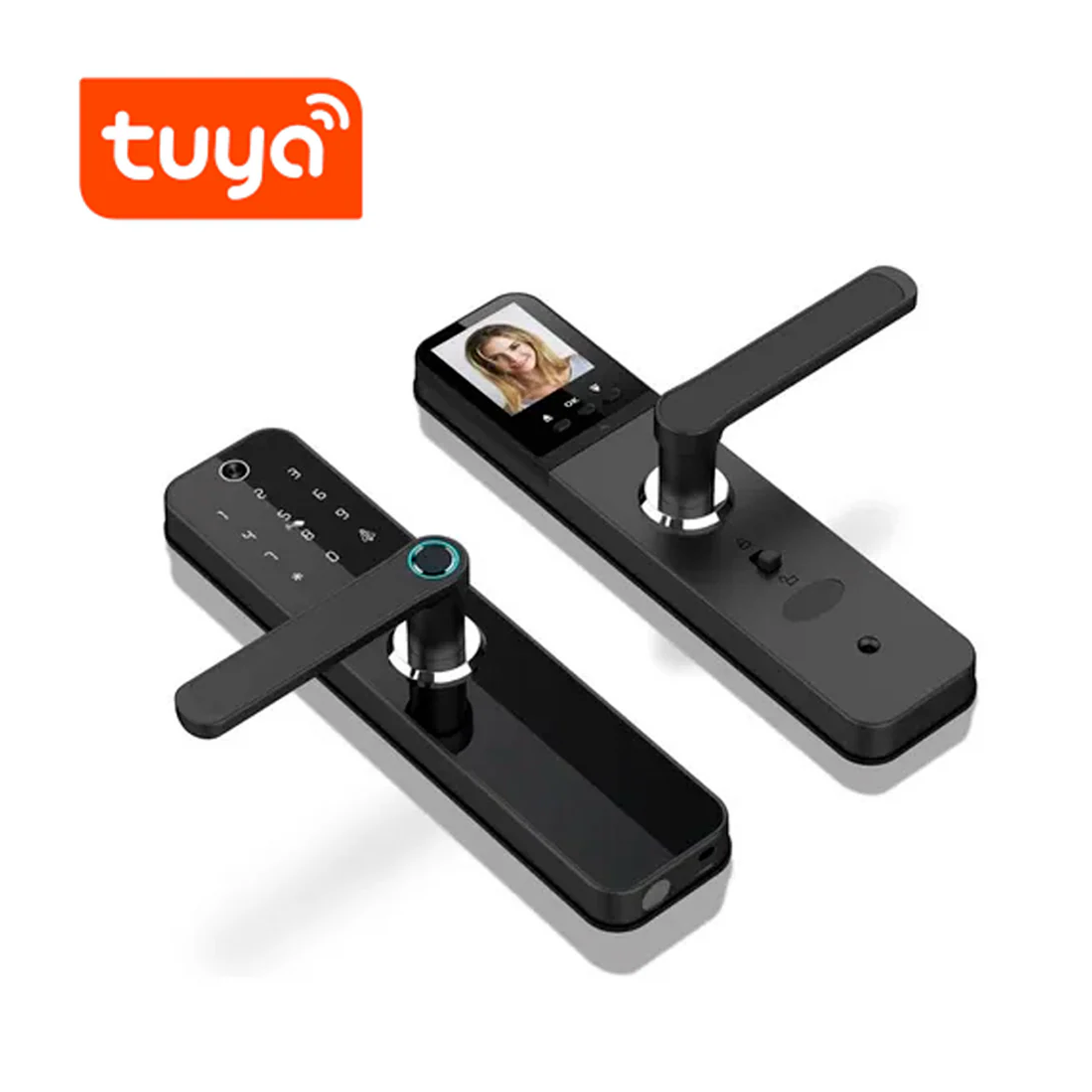 Cerradura + camara WIFI Tecnologia Tuya pantalla + huella + código + tarjeta + APP 300 usuarios recargable TK-HR08-P Marca: Tuya