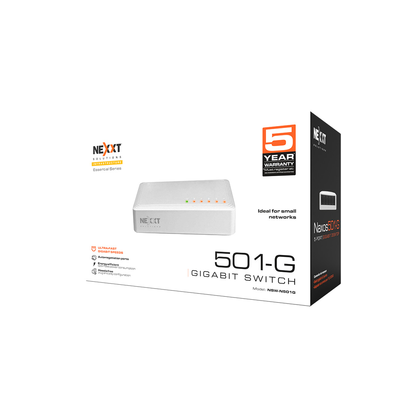Switch de 5 puertos 1 gigabit ethernet Marca: Nexxt