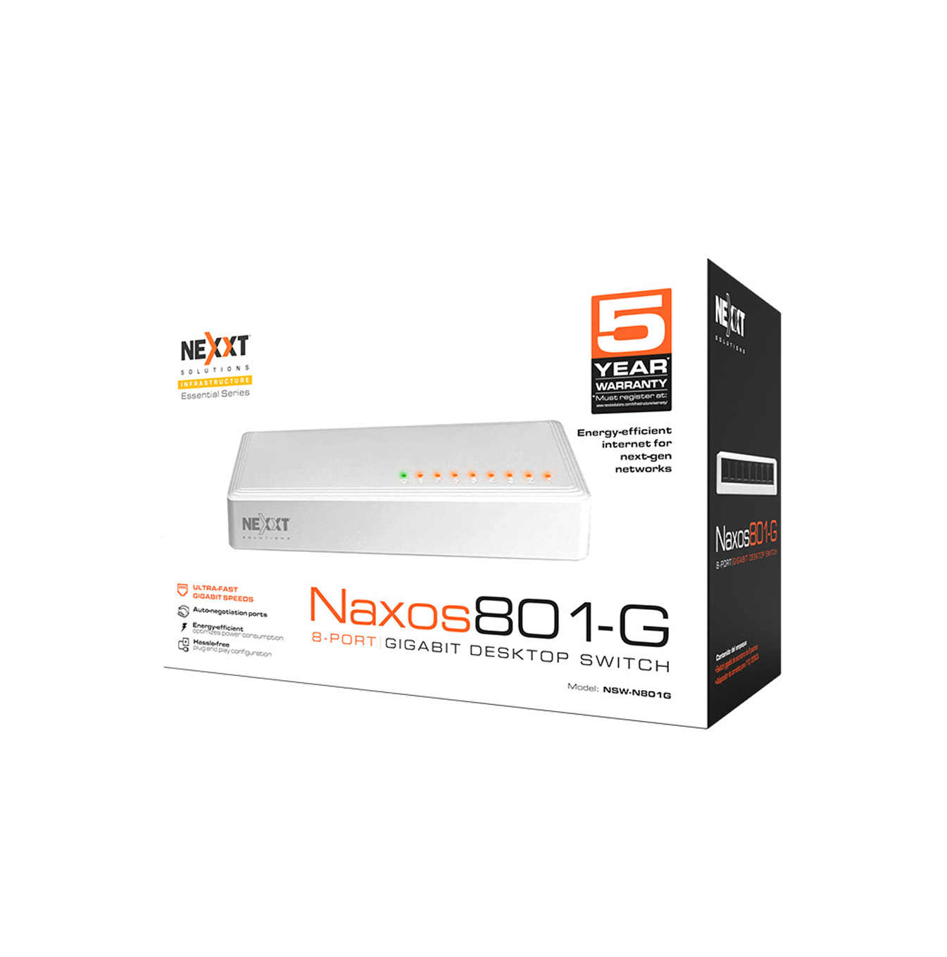 Switch de 8 puertos 1 gigabit ethernet Marca: Nexxt