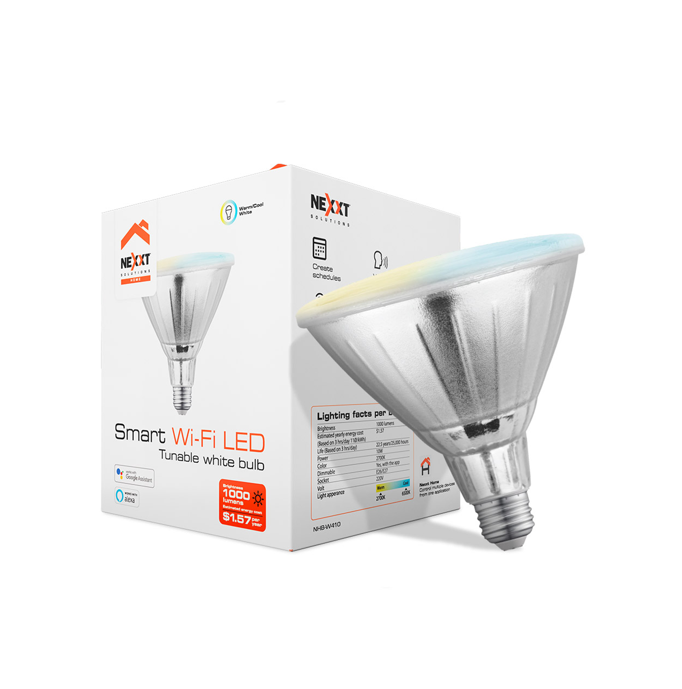 Bombillo inteligente Wi-Fi con LED de color blanco regulable NHB-W410 Marca: Nexxt