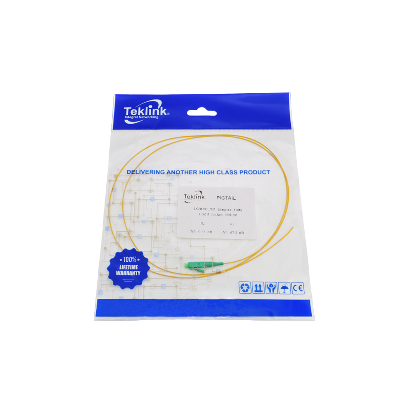 Pigtail fibra LC/APC SM 1M G652 0.9M Marca: Teklink