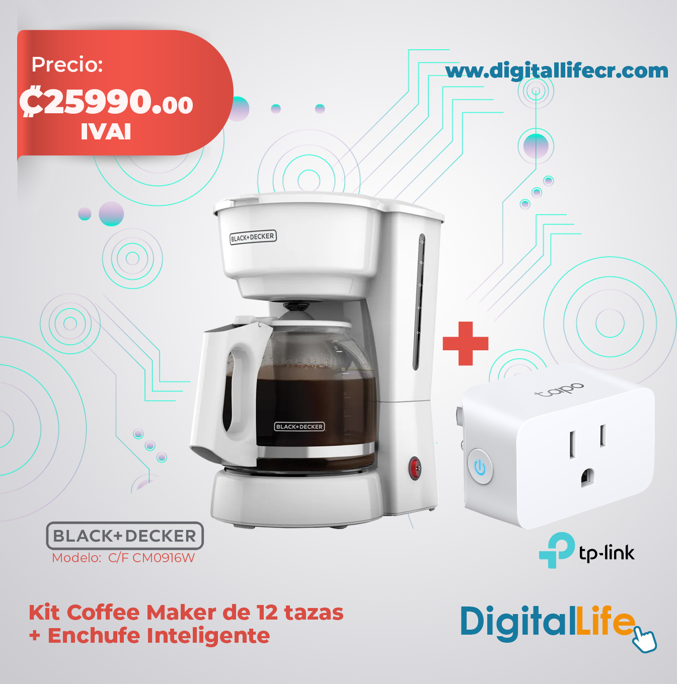 Kit Coffe Maker de 12 tazas + Enchufe inteligente TP-Link