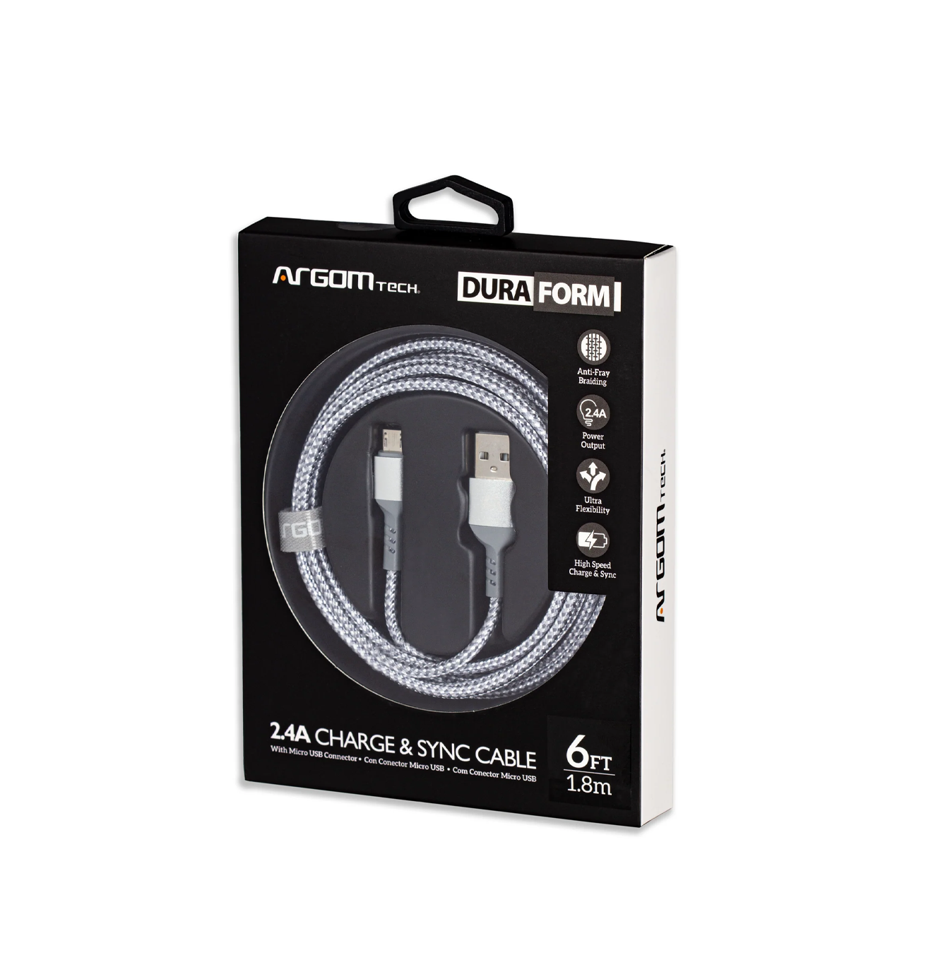 Cable micro USB Dura Forma 2.0 NYLON BRAIDED 1.8M/6FT color blanco CB-0021WT Marca: Argom