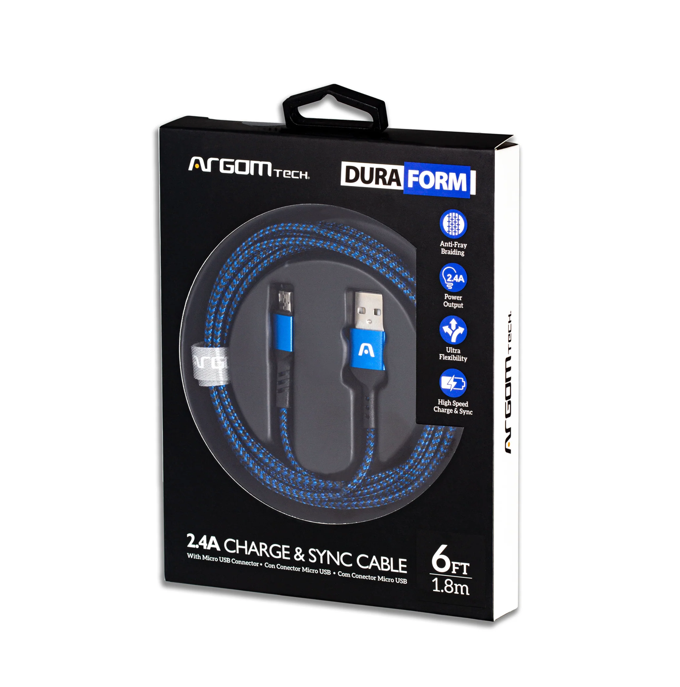 Cable dura forma Micro USB a USB 2.0 1.8/6FT Azul CB-0021BL Marca: Argom