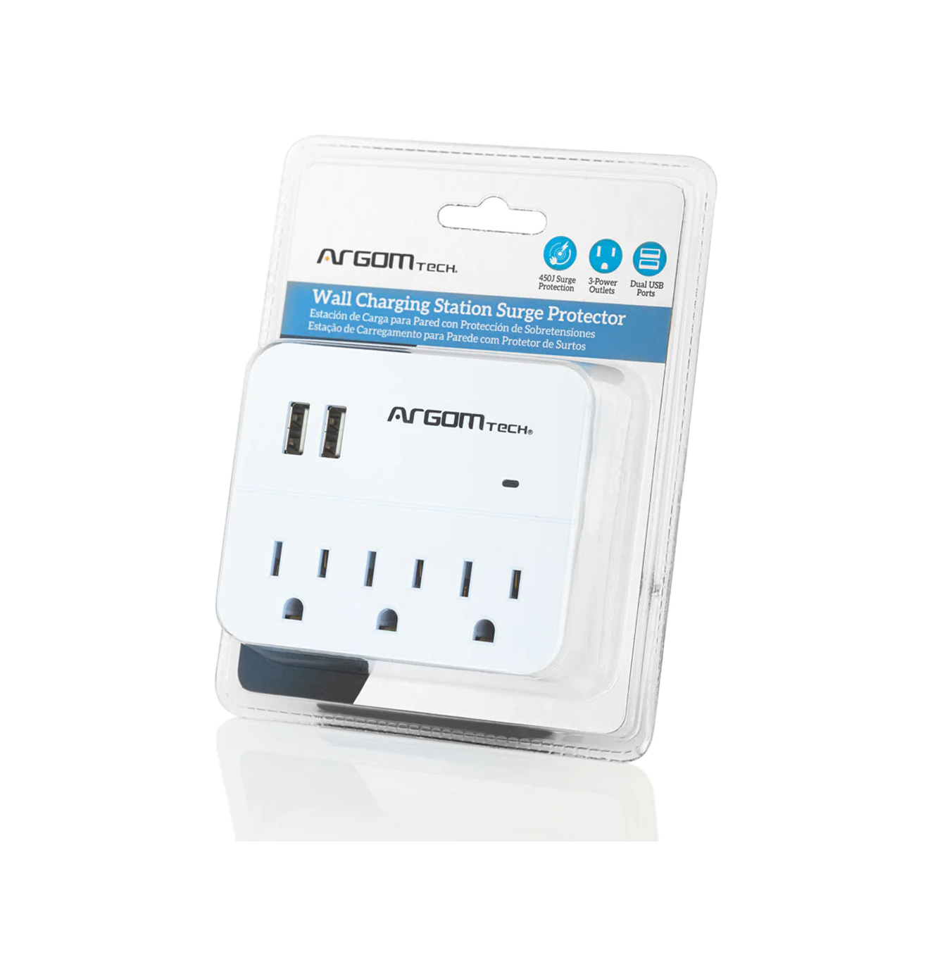 Regleta 3 Outlet 3 y 2 USB Port 110V AC-0266WT Marca: Argom