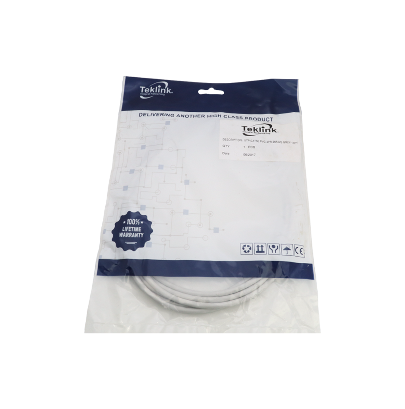 Patch Cord UTP CAT5E 4PR 26AWG gris 10FT (3.04mts) Marca: Teklink