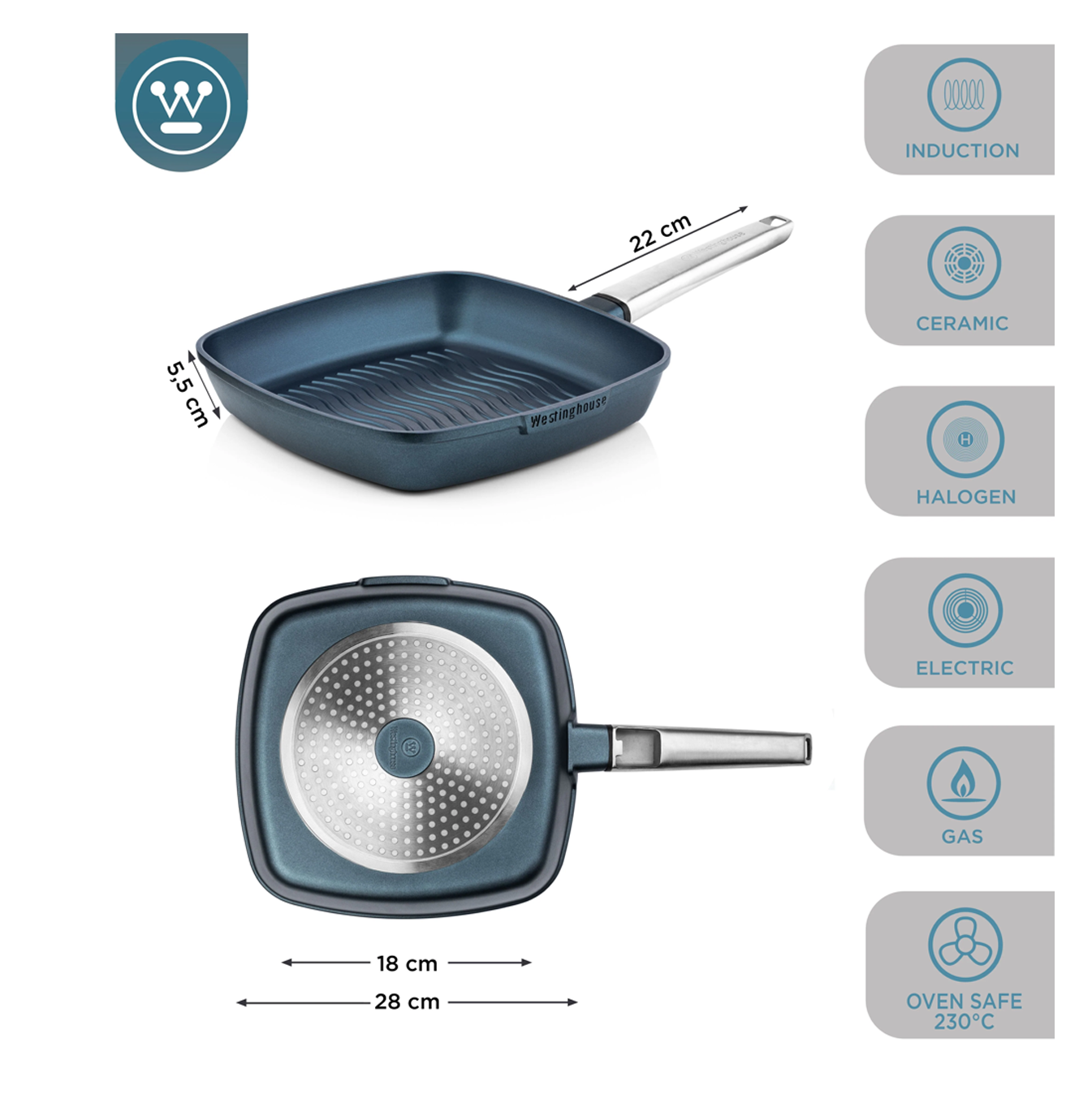 Sartén Grill Performance azul 28cm WCFP0095G28BL Marca: Westinghouse