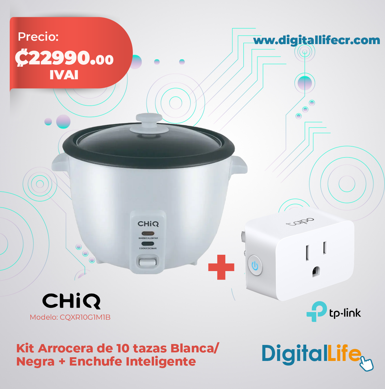 Kit Arrocera de 10 tazas blanca/negra + Enchufe inteligente TP-Link