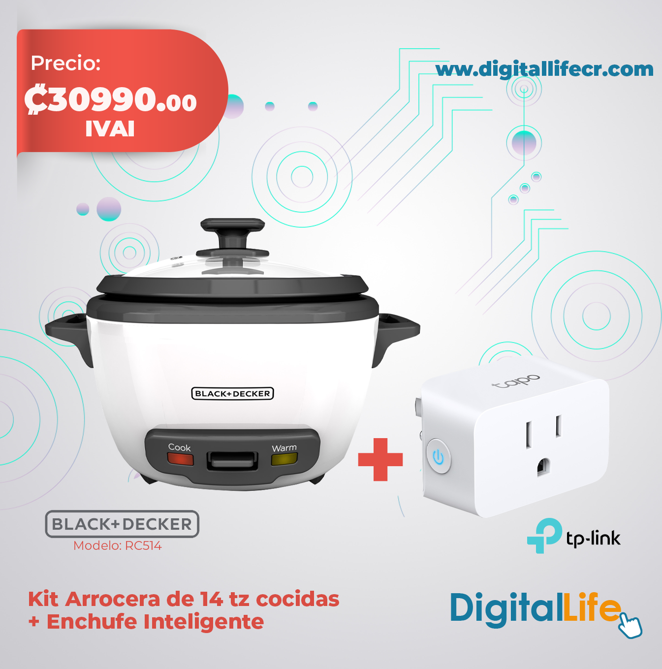 Kit Arrocera de 14 tz cocidas + Enchufe inteligente TP-Link