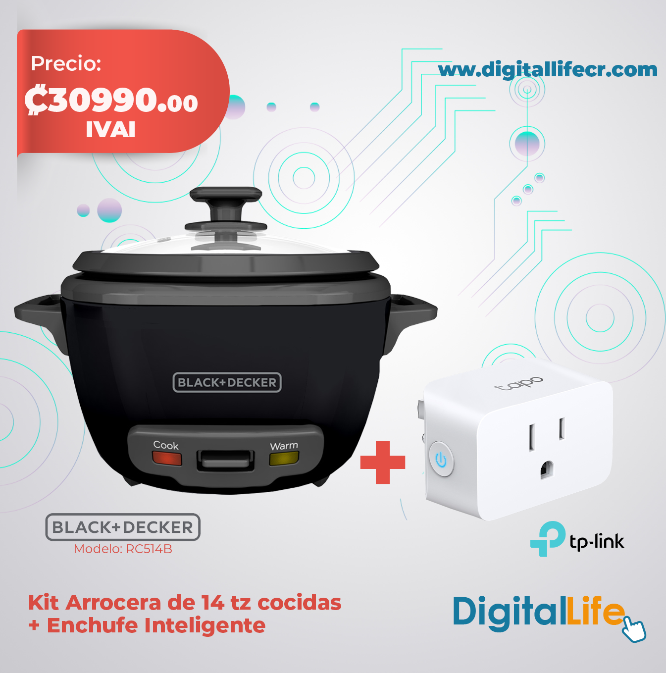 Kit Arrocera de 14 tz cocidas + Enchufe inteligente TP-Link