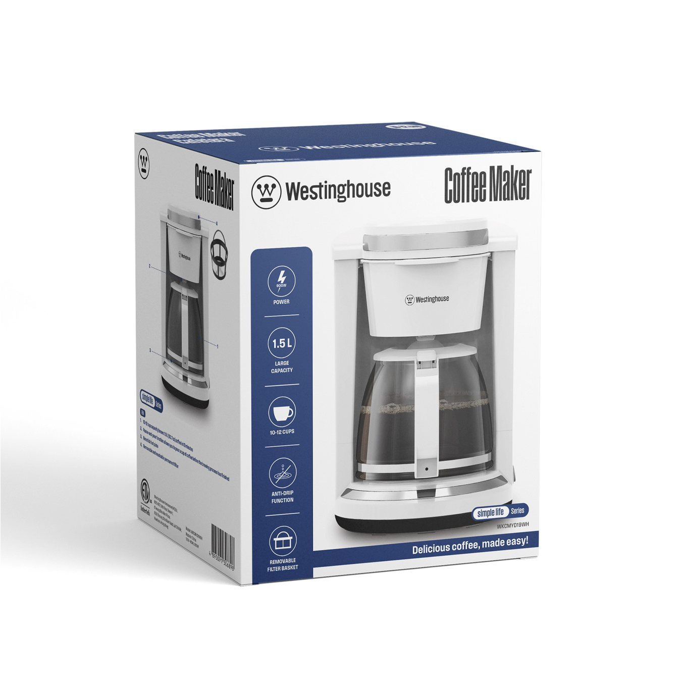 Westinghouse cafetera 12 tz con filtro blanca - WKCMYD19WH