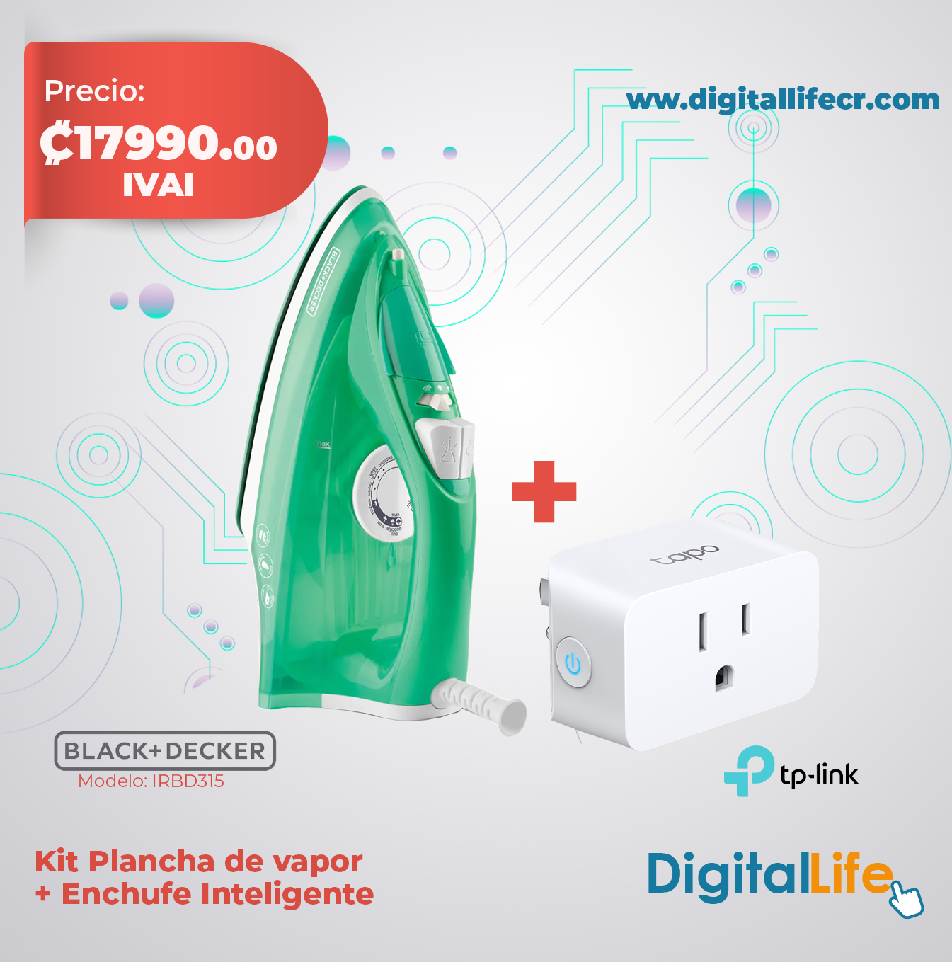 Kit Plancha de vapor anti-adherente + Enchufe inteligente TP-Link