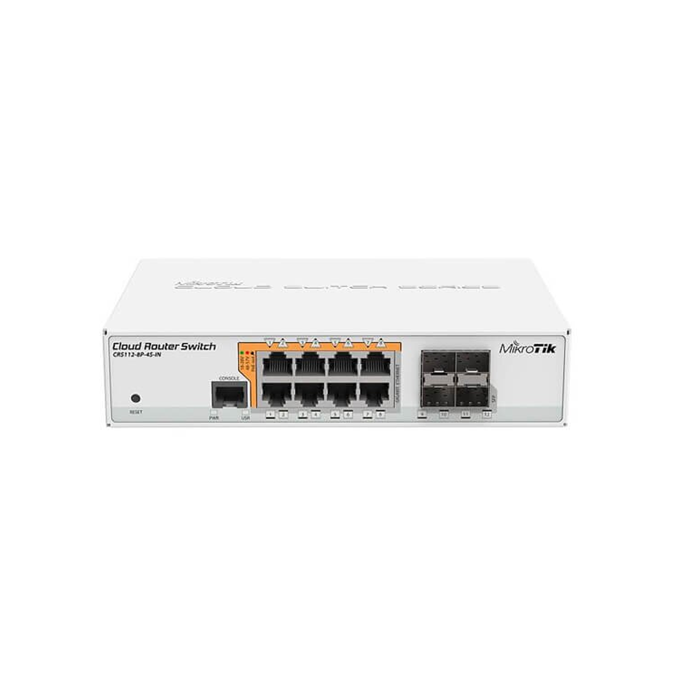 Router Switch de 8 interfaces de red PoE con capacidad Gigabit y 4 puertos SFP Marca: Mikrotik