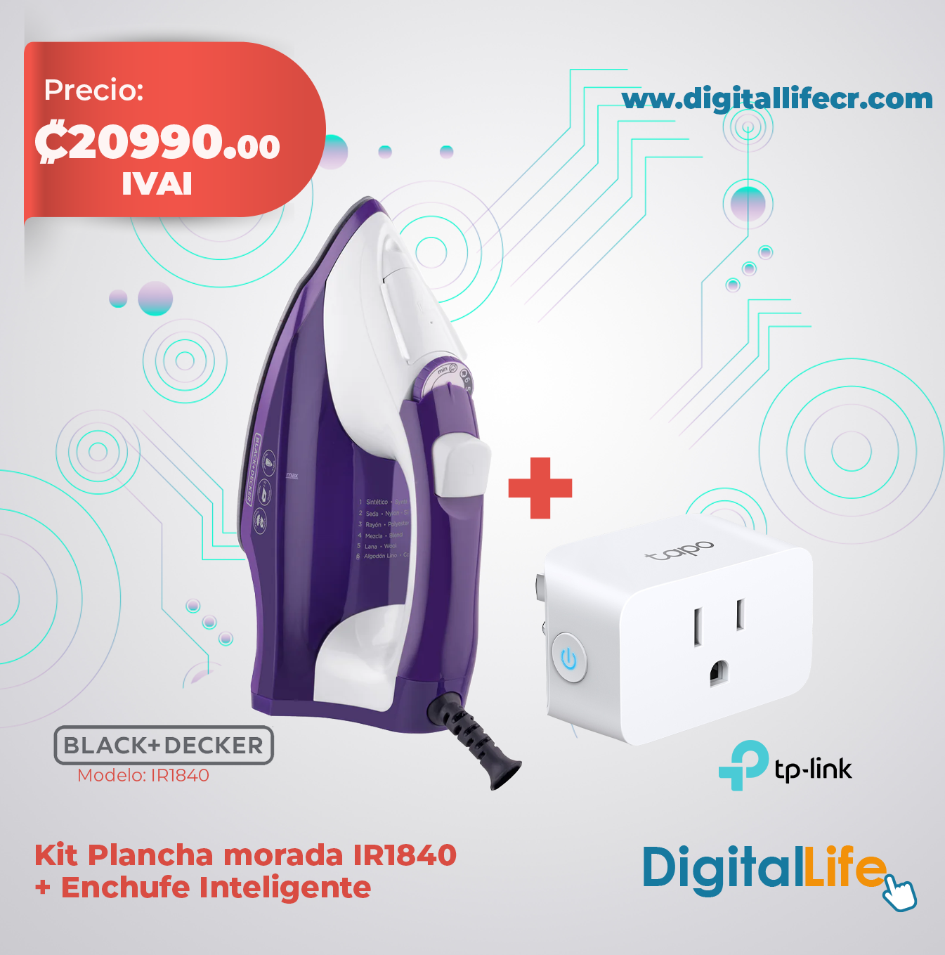 Kit Plancha morada IR1840 + Enchufe inteligente TP-Link