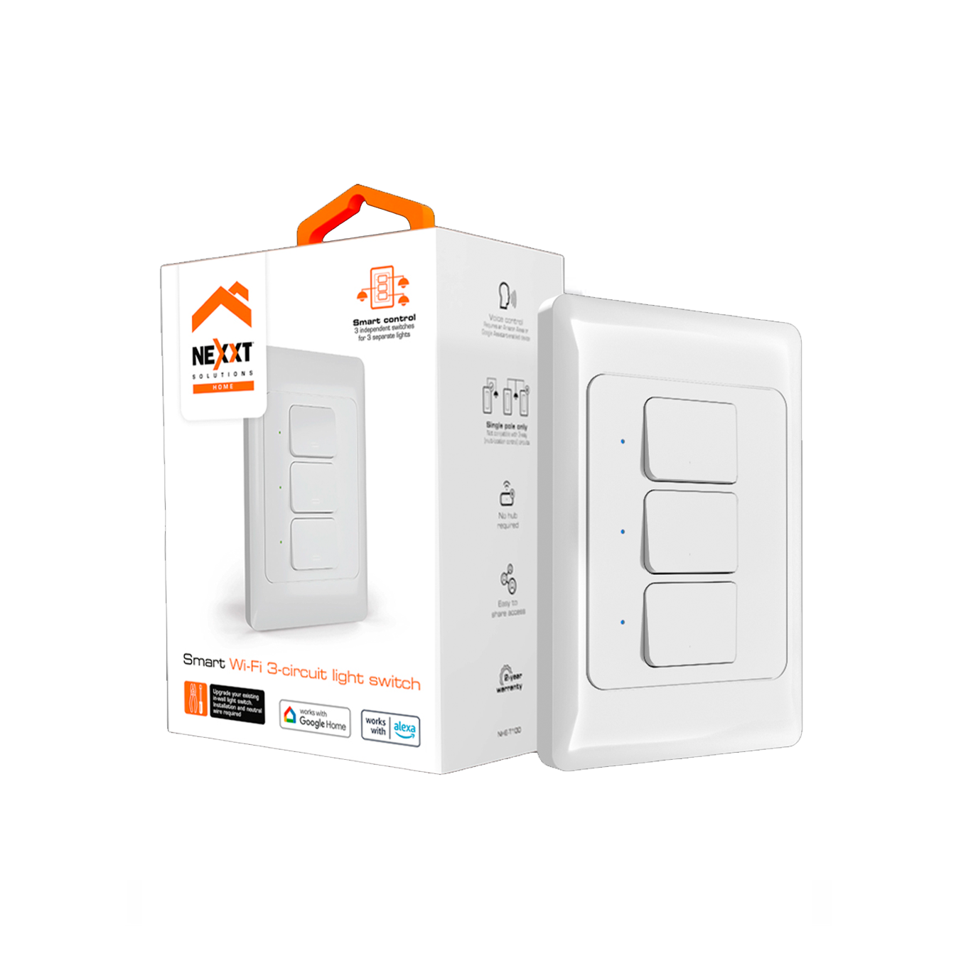 Interruptor inteligente Wi-Fi 3 circuitos NHE-T100 Marca: Nexxt