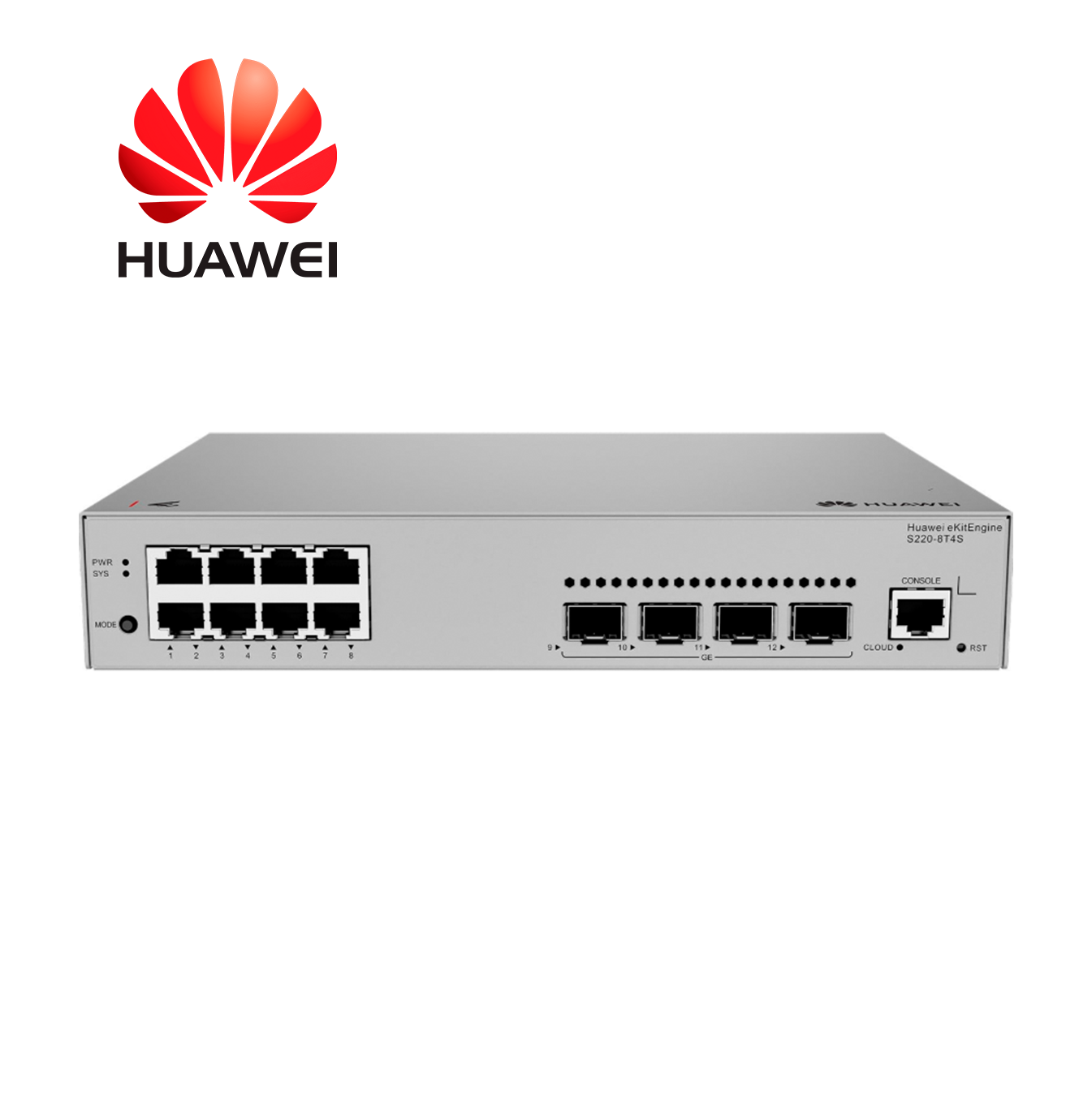 Switch 8 x puertos 10/100/1000BASE-T | 4 x puertos SFP GE | Fuente de alimentación AC integrada S220-8T4S Marca: Huawei