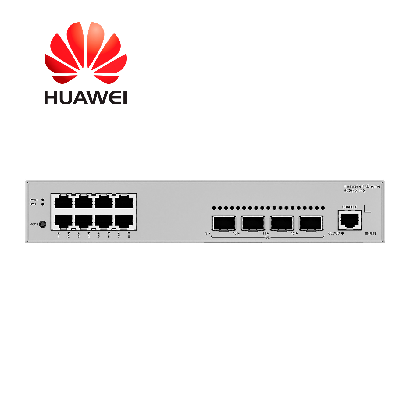Switch 8 x puertos 10/100/1000BASE-T | 4 x puertos SFP GE | Fuente de alimentación AC integrada S220-8T4S Marca: Huawei