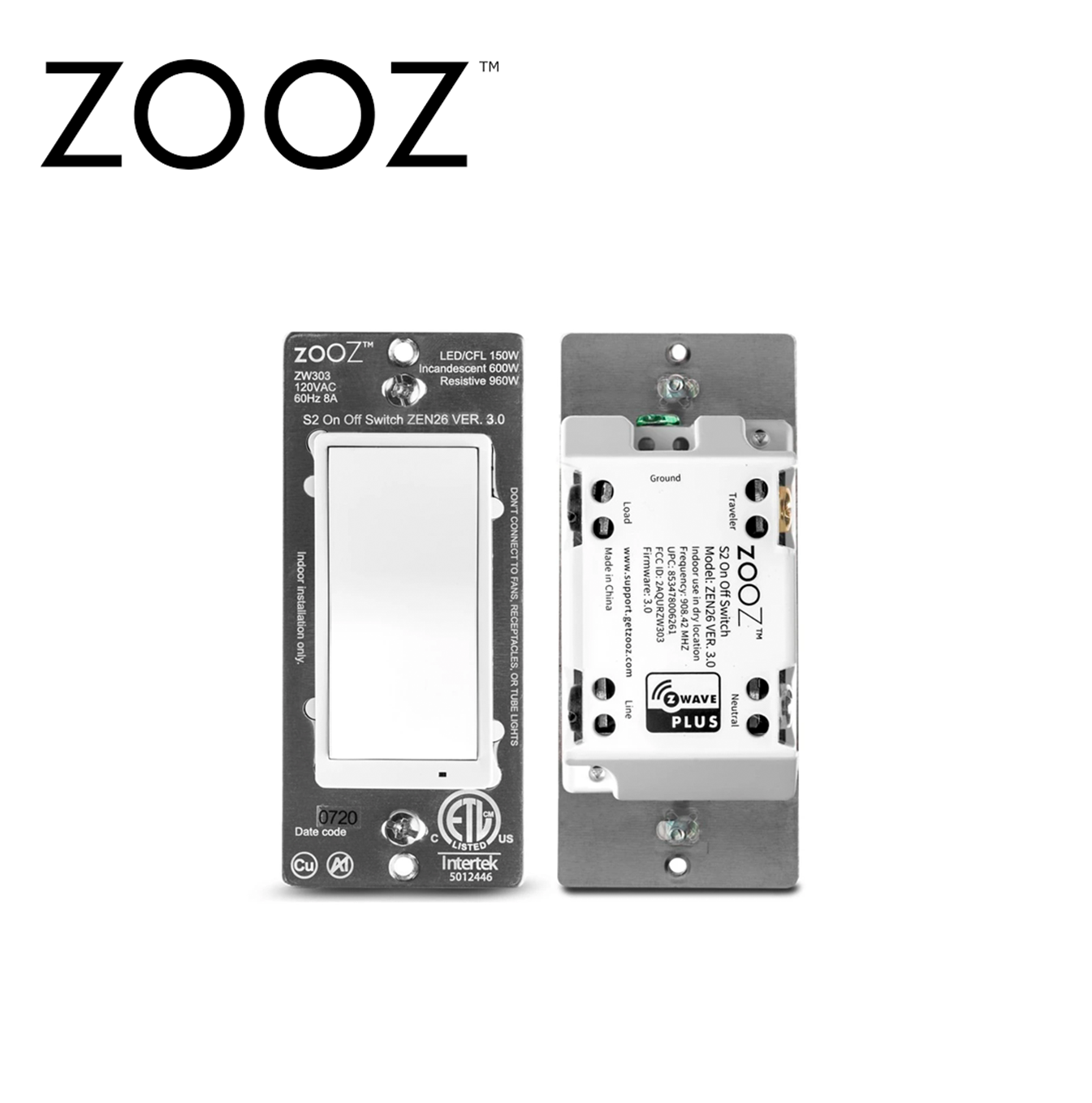 Interruptor de pared de encendido/apagado Z-Wave PLUS S2 ZEN26 VER 3.0 Marca: Zooz