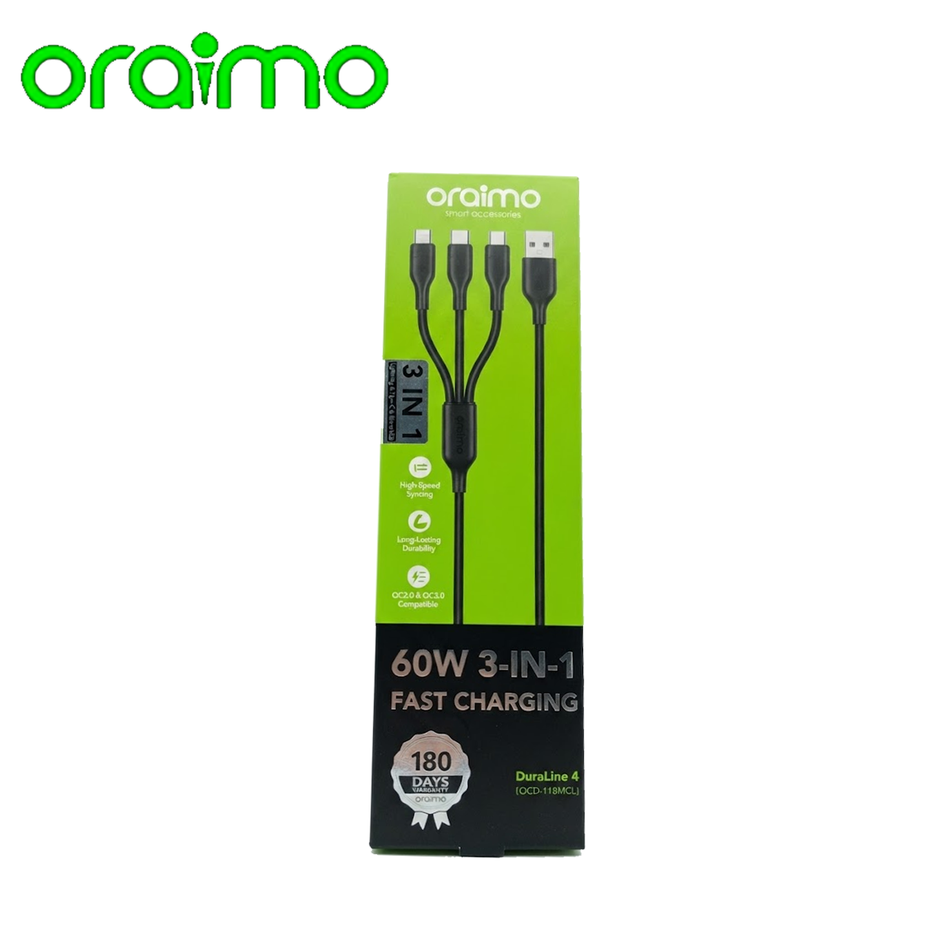 Cable USB-A a USB-C Lightning Micro-USB OCD-118MCL Marca: Oraimo