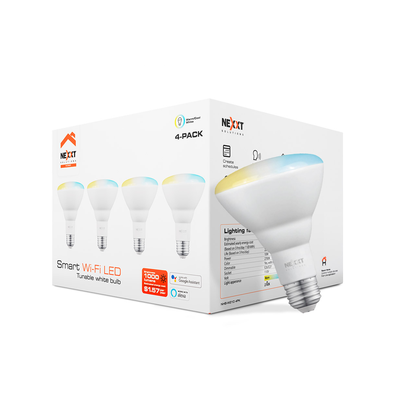 Bombillo Inteligente Wi-Fi LED luz blanca Pack 4 Unidades Marca: Nexxt