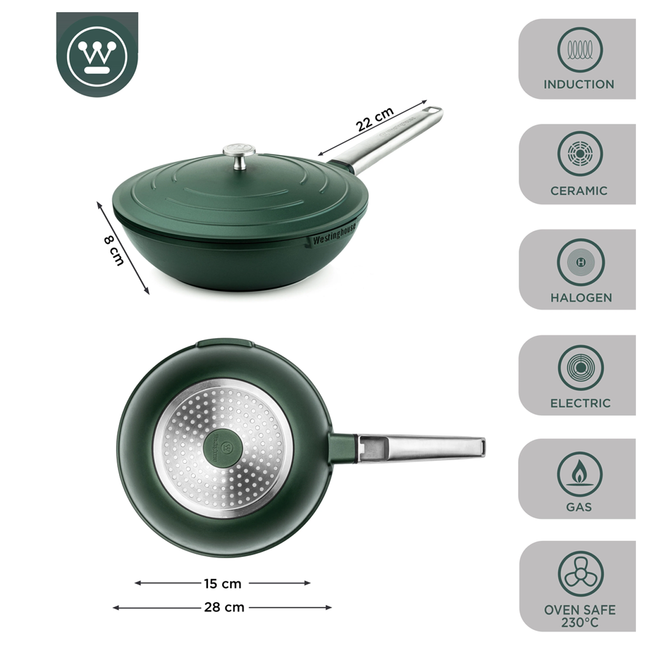 Cacerola baja Performance verde 28cm WCCW0095028SG Marca: Westinghouse