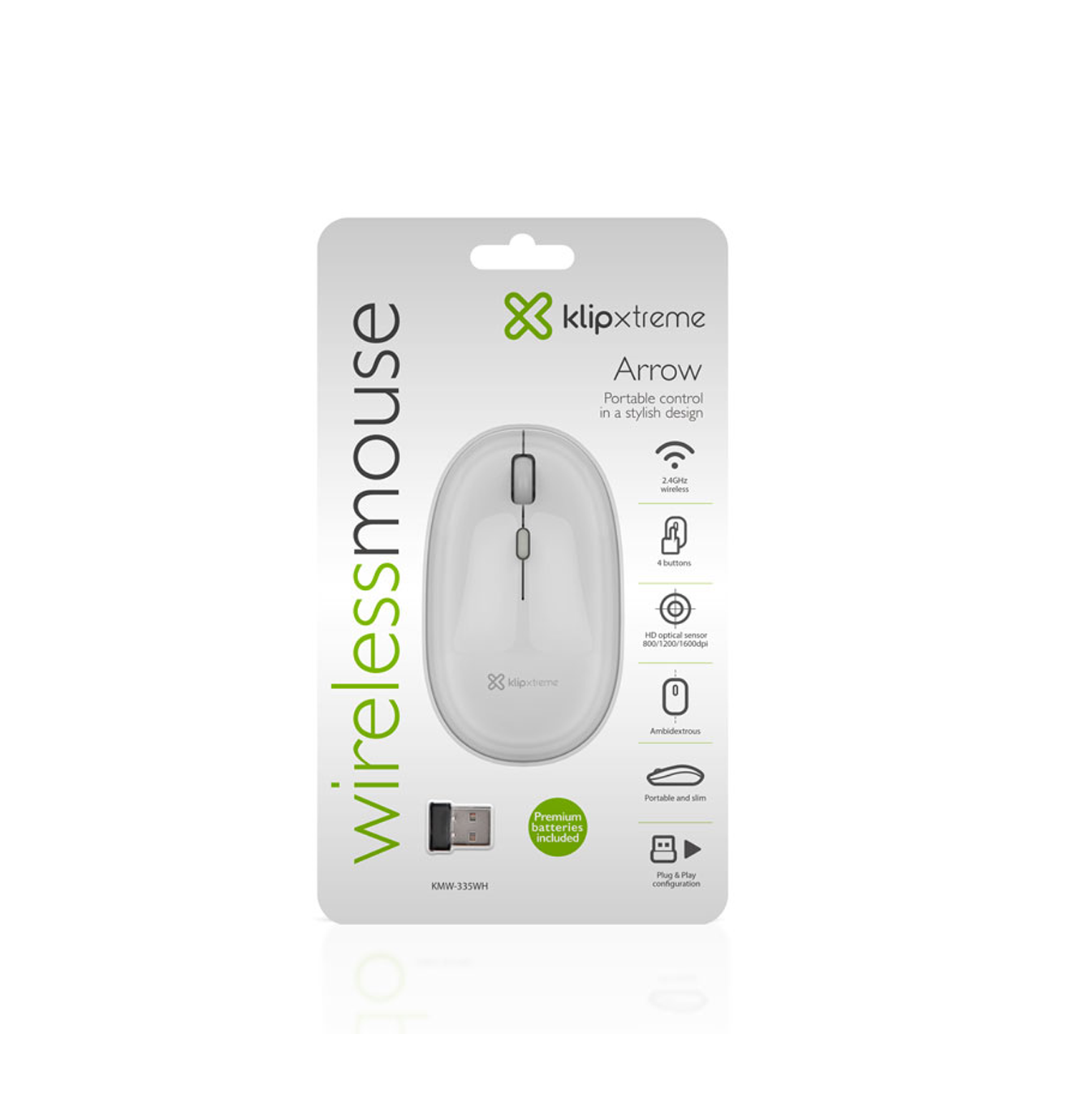 Mouse inalámbrico 2.4 GHz color blanco Marca: Klip Xtreme