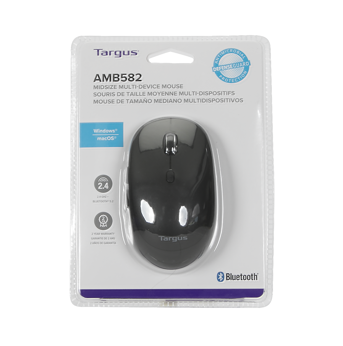 Mouse inalámbrico antimicrobiano mediano negro AMB582GL Marca: Targus