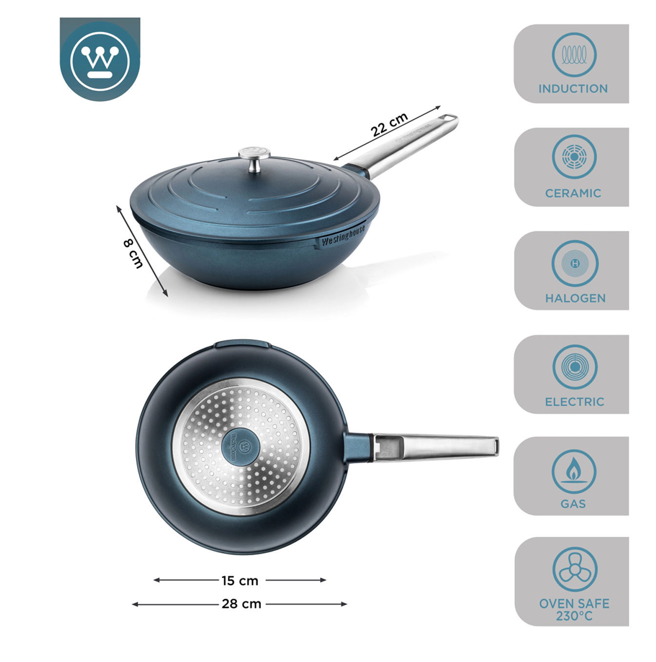 Cacerola baja Performance azul 28cm WCCW0095028BL Marca: Westinghouse