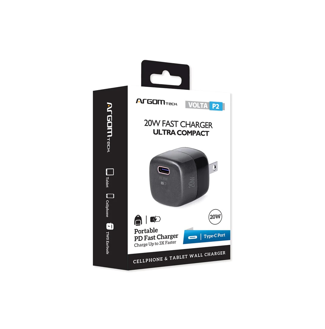 Cargador fast charge de pared USB volta P2 TYPE C 20W Marca: Argom