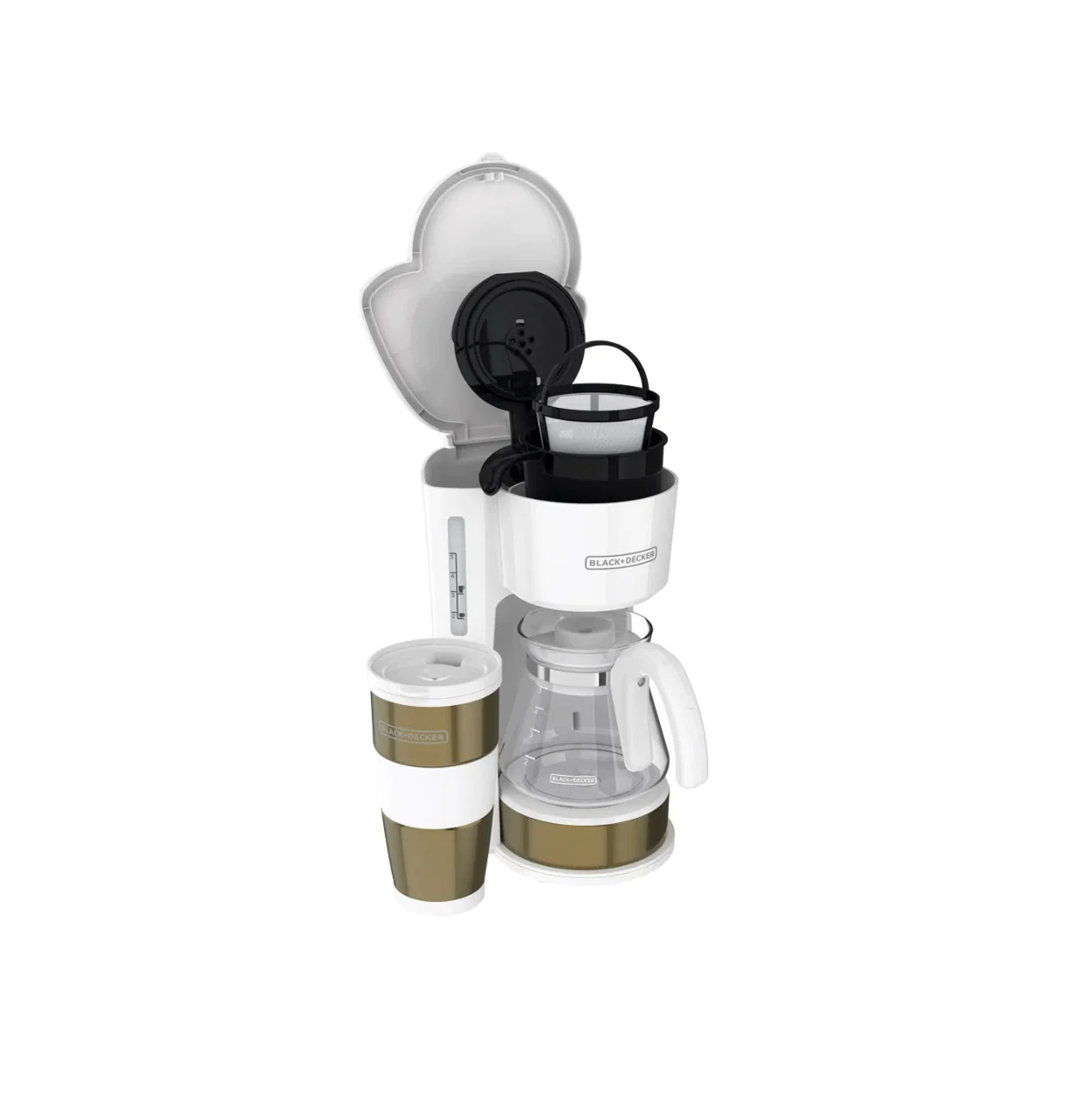 Coffee Maker de 4 tazas color blanco con dorado F-CM0755G Marca: Black + Decker