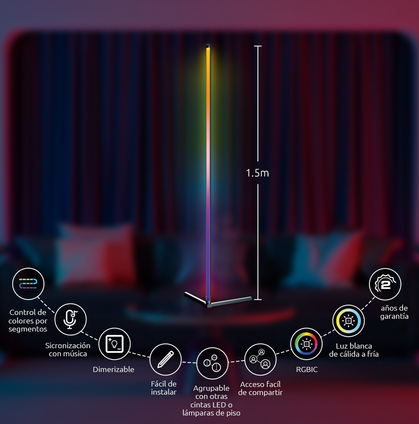 Lámpara LED inteligente de piso con conexión Wi-Fi NHB-S710 Marca: Nexxt