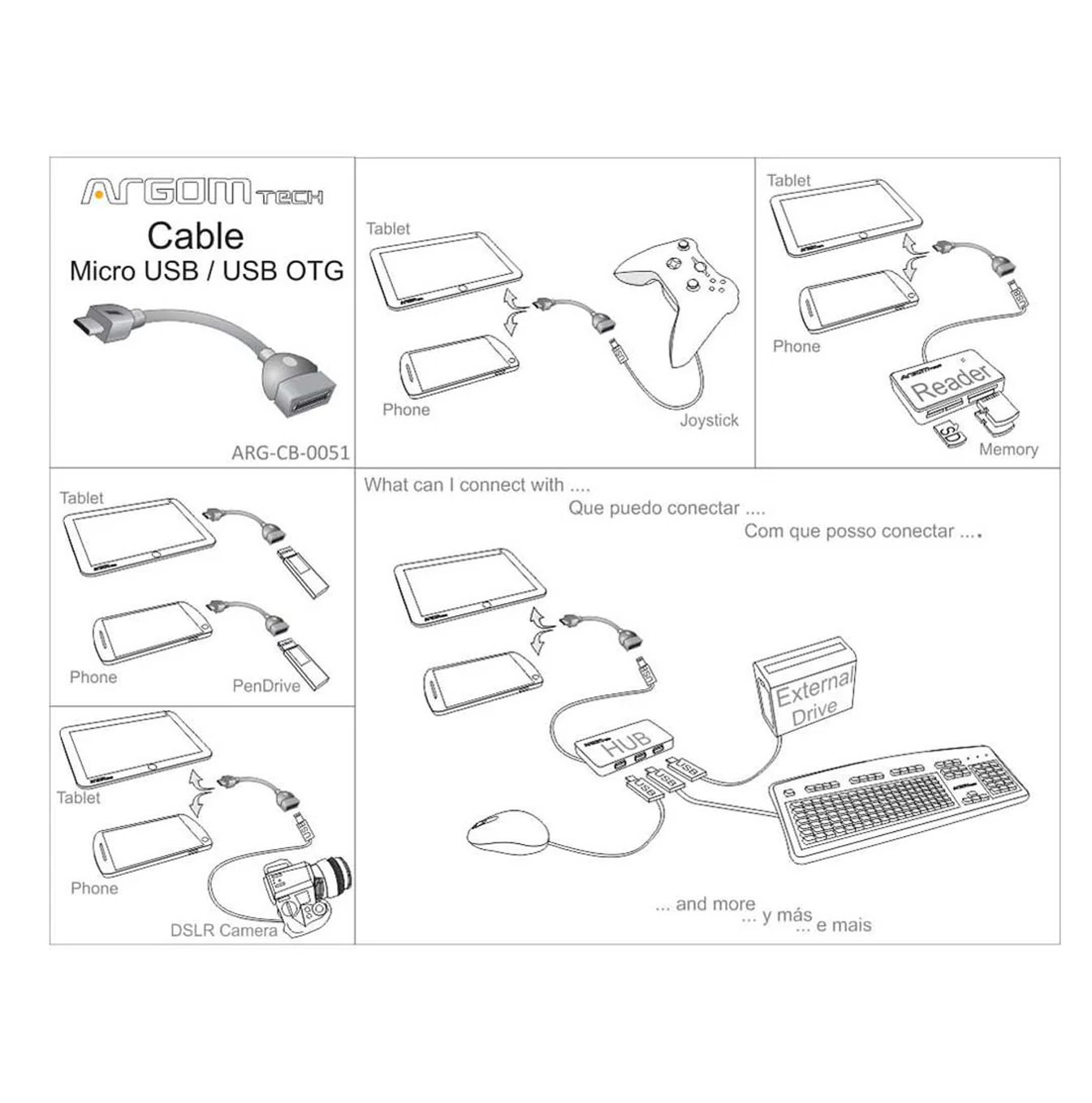 Cable micro USB M to OTG FEM ARG-CB-0051 Marca: Argom