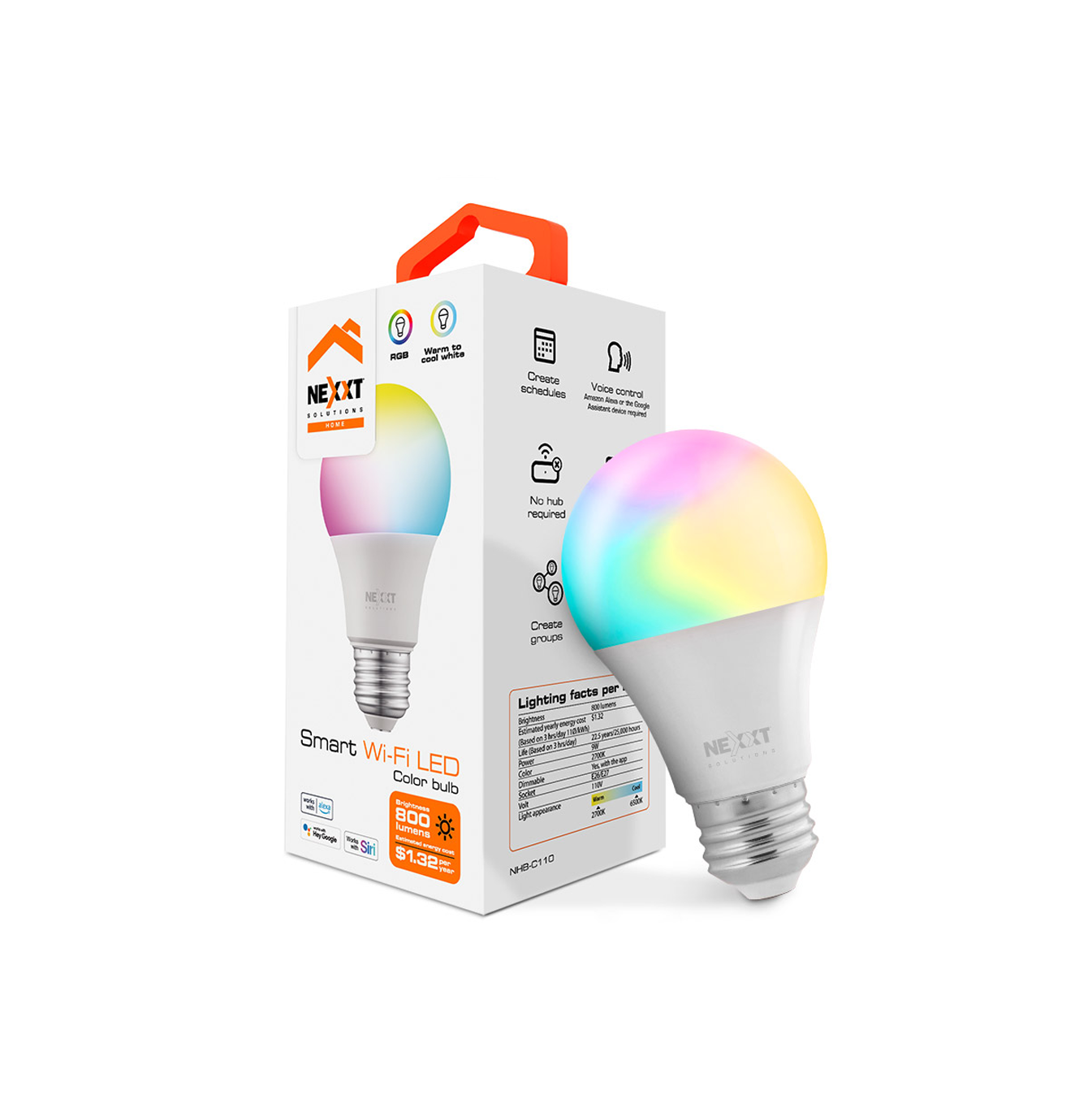 Bombillo inteligente Wi-Fi con LED multicolor NHB-C110 Marca: Nexxt