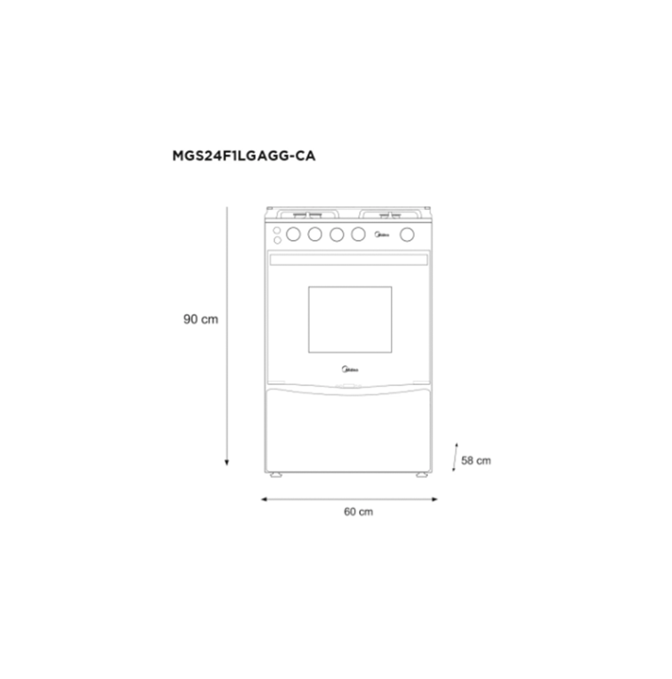 Cocina a gas de 24 pulgadas con 4 quemadores hierro fundido MGS24F1LGAGG-CA Marca: Midea
